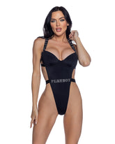 PlayBoy Black High-Leg 1 Pc Swimsuit with Rhinestone Logo - XS - Teddies and Bodysuits